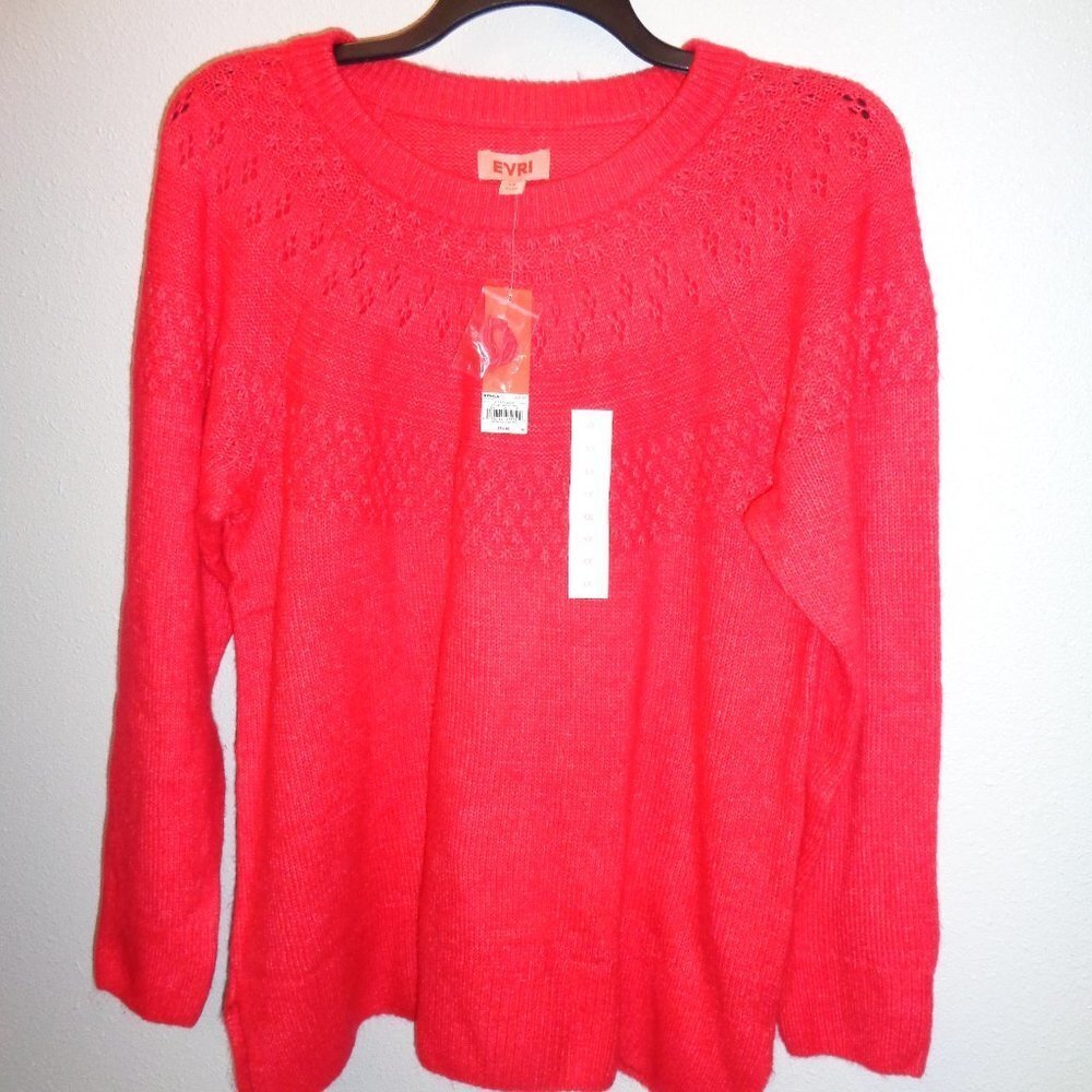 Evri Women's Plus Size Crewneck Pointelle Sweater Size 1X NWT